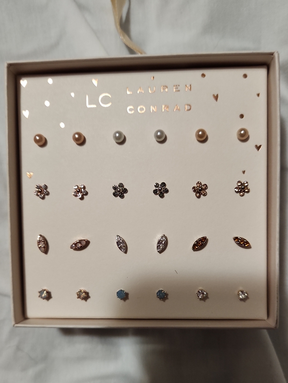 LC Lauren Conrad Rose Gold, Silver and Pearl Stud Earring Set